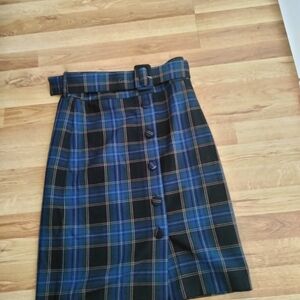 Anthropologie Blue and Black Pencil Skirt Knee-Length Casual